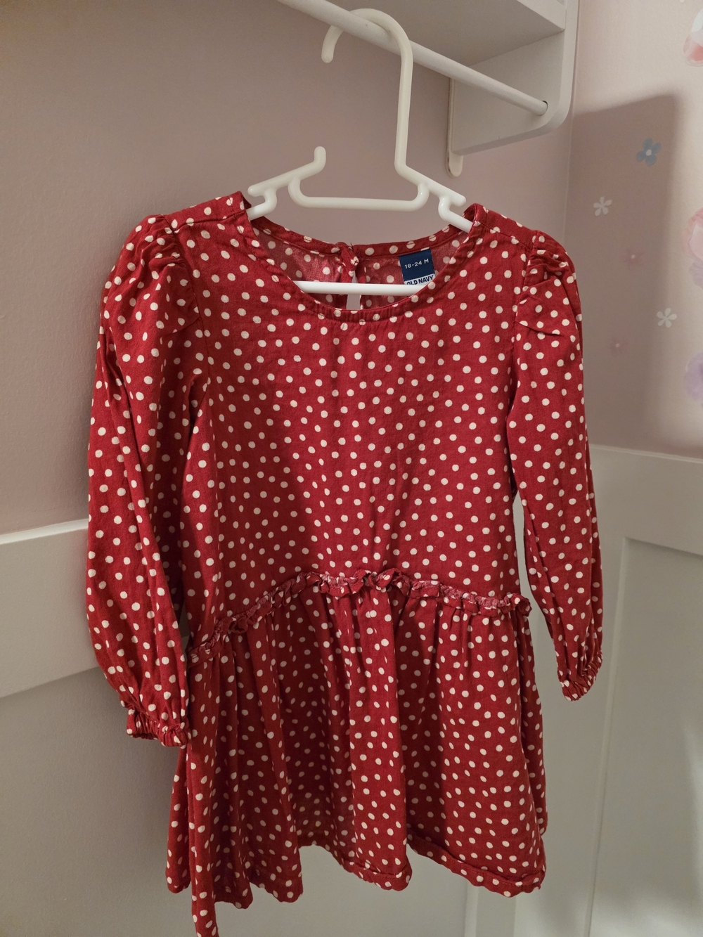 Old Navy Red Polka Dot Long Sleeve Peplum Dress